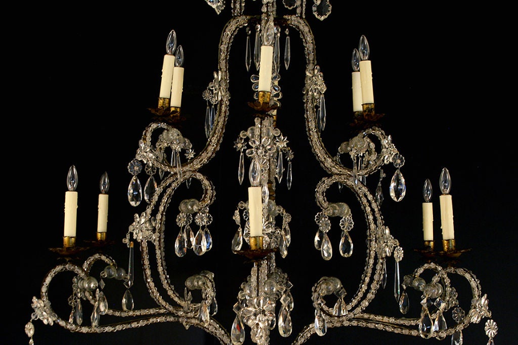 19th Century Piemontese Baroque Style Gilt Iron & Crystal 12-Light Chandelier