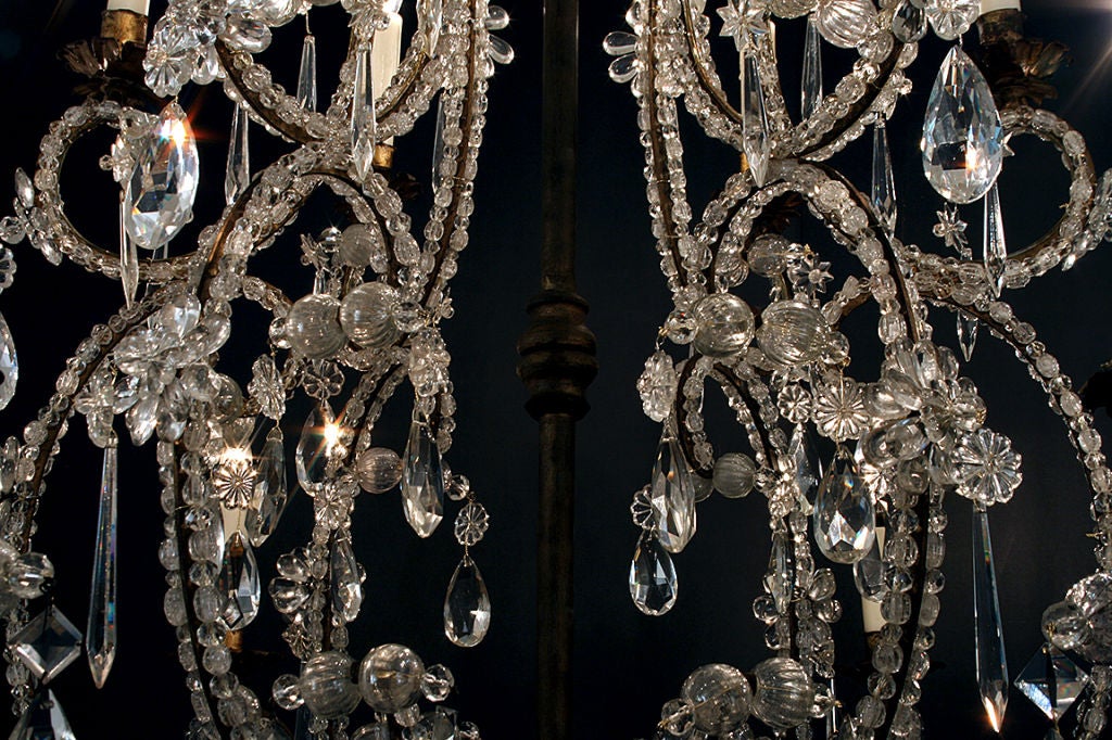 Piemontese Baroque Style Gilt Iron & Crystal 12-Light Chandelier 1