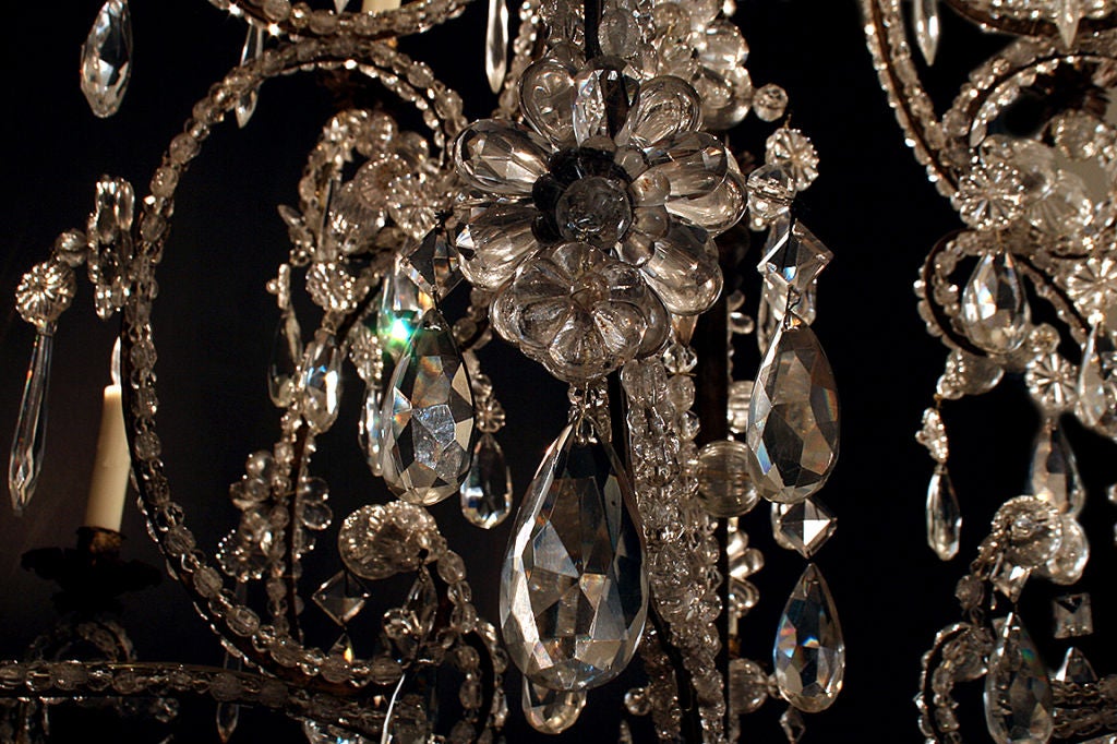 Piemontese Baroque Style Gilt Iron & Crystal 12-Light Chandelier 3