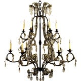 Piemontese Baroque Style Gilt Iron & Crystal 12-Light Chandelier
