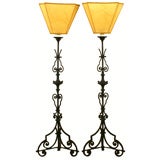Pair of Italian Baroque Style Wrought Iron Floor Lamps