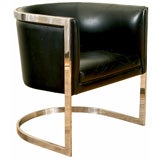 Vintage Modern Chrome and Leather Upholstered Barrel Chair