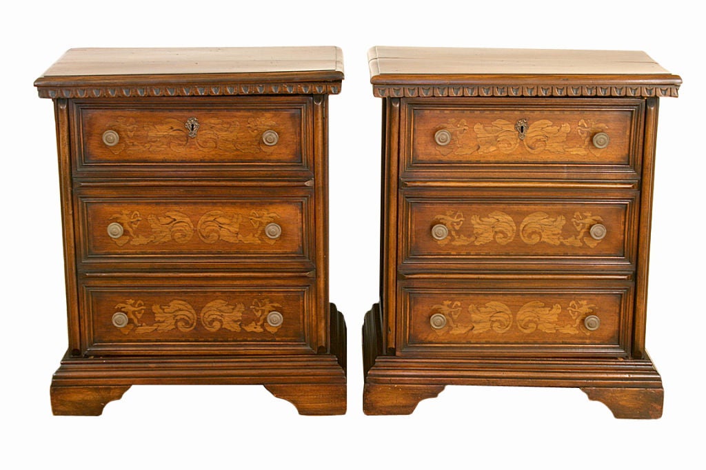 A Pair of Italian Baroque Style Walnut and Inlaid Commodes