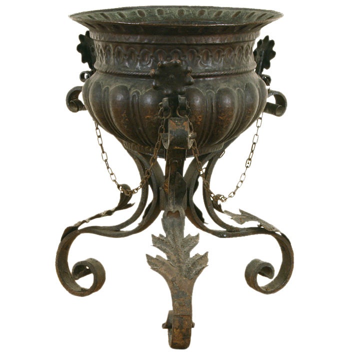Italian Baroque Style Copper Planter on Wrought Iron Stand ...
