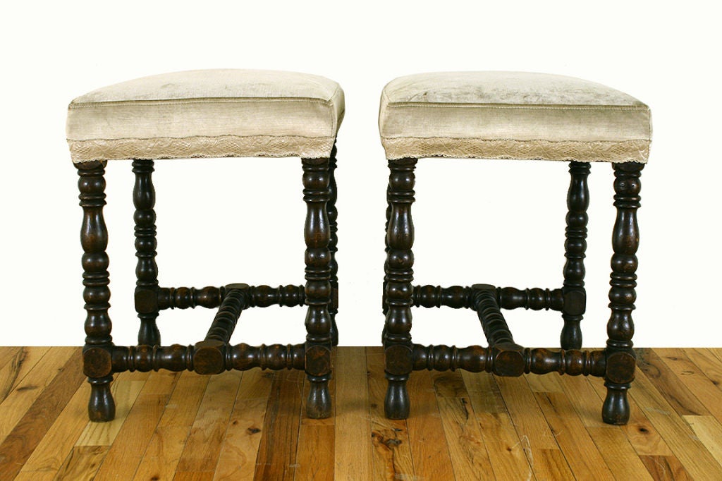 Pair Italian Oak LXIII Style Upholstered Benches