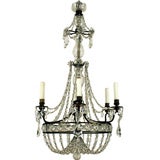 Antique Italian Neoclassical Style Cast Brass &Crystal 6-arm Chandelier