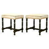 Pair Italian Oak LXIII Style Upholstered Benches