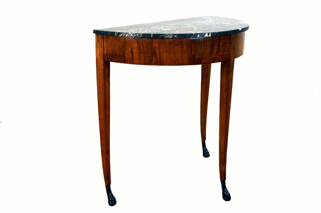 Italian LXVI Period Walnt & Ebonized Marble Top Demilune Console