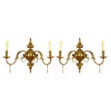 A Pair of French Brass Two Arm Swans' Head Sconces