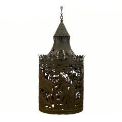 Antique Large Italian Wrought & Pierced Metal Cylindrical  Lantern