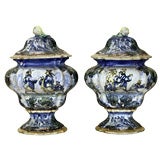 Pair of Italian Old Savona Baroque Style Porcelain Covered Urns