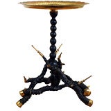 Etched & Painted Brass Top Ball Turned Brass Mounted Horn Table