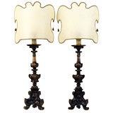 Pr. Italian LXIV Carved Gitlwood and Gesso Torcheres as Lamps