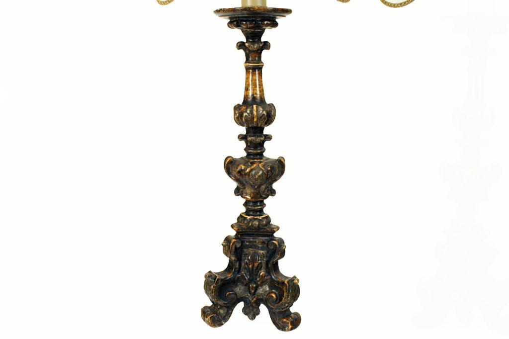 Pr. Italian LXIV Carved Gitlwood and Gesso Torcheres as Lamps