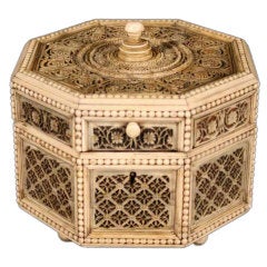 Octagonal Russian Ivory Filigree-Mounted Box Early 19th Century