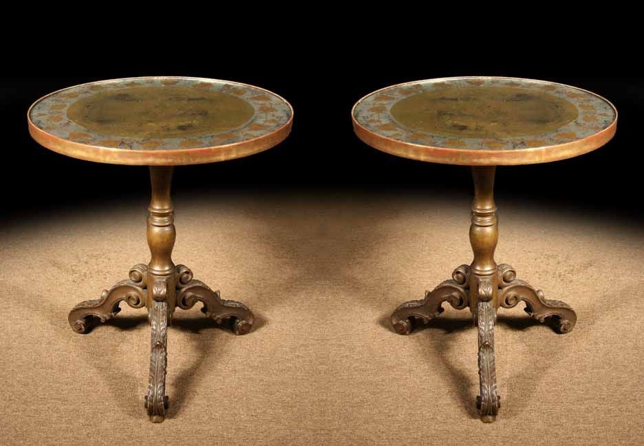 PAIR Jansen Round Mirror Top Tables. Circa 1940.