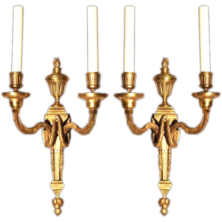 PAIR Louis XVI Style Gilt-Bronze Sconces. Late 19th C