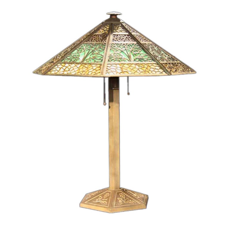 Bradley and Hubbard Metal and Glass Lamp, Early 20th Century