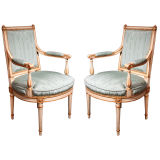 PAIR Jansen Stamped Painted and Gilt Armchairs C 20th C
