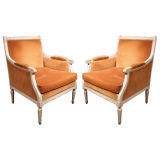 PAIR Louis XVI Style Painted Bergeres. 20th C PAIR Louis XVI Style Painted Bergeres. 20th C