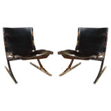 PAIR '50s Walter Knoll Leather Chrome Chairs