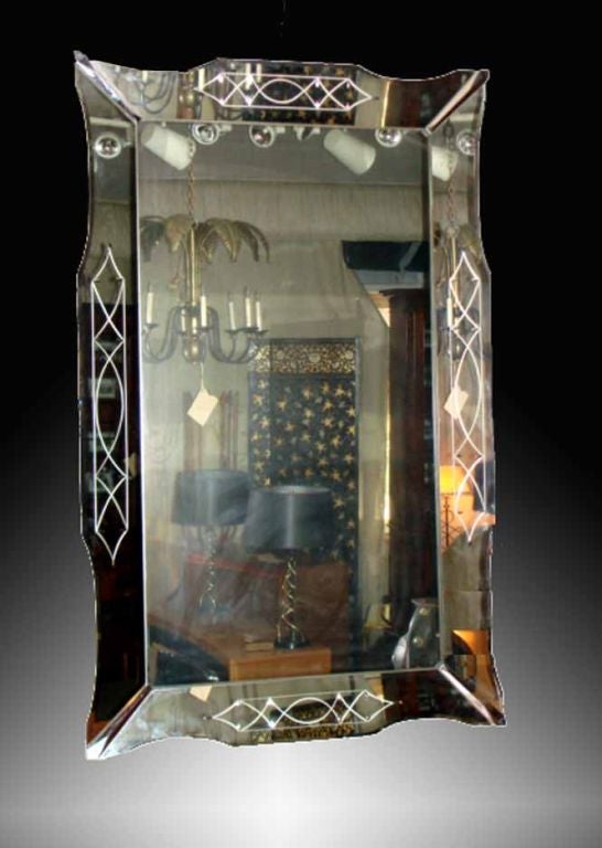 Large Beveled Glass Mirror  U.S.A. 1940's