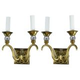 PAIR French Crystal Laquered Brass Sconce  French 1940's