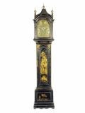 Antique George III black japanned longcase clock. Late 18th C