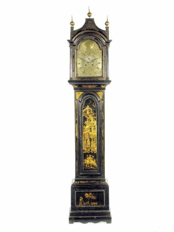 George III black japanned longcase clock. Late 18th C