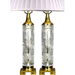 PAIR Cut Crystal Lamps.  1920's