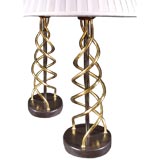 PAIR Gorgeous Brass Tri-helix Lamps C1940