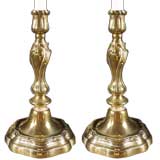 Pair Mid 18th Century French Brass Candlesticks