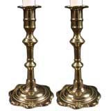 Pair Mid-18th C English Brass Candlesticks