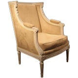 Painted Carved French Louis XVI Wing Bergere Chair