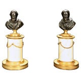 Pair of Bronze and Marble Pedestal Busts, 19th Century