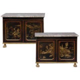 Antique PAIR Regency -Style Giltwood And Lacquer Cabinets