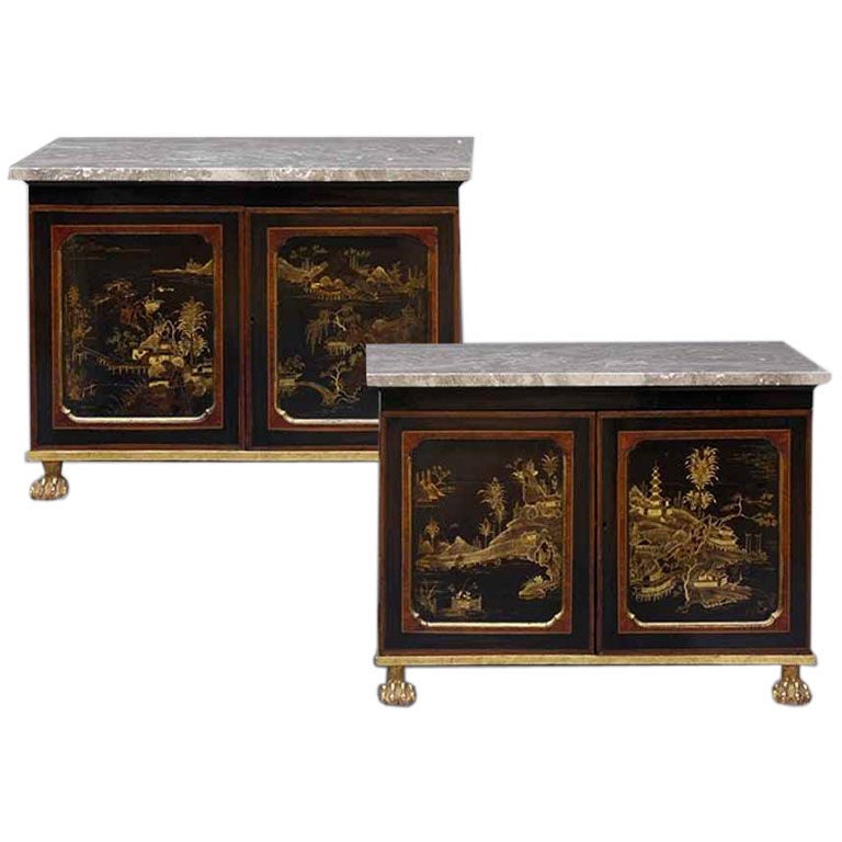 PAIR Regency -Style Giltwood And Lacquer Cabinets