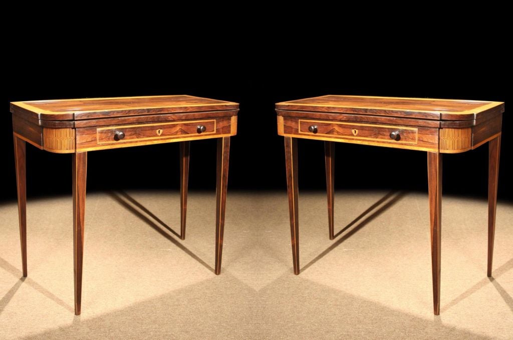 Pair George III Rosewood Card Tables. Late 18th Century