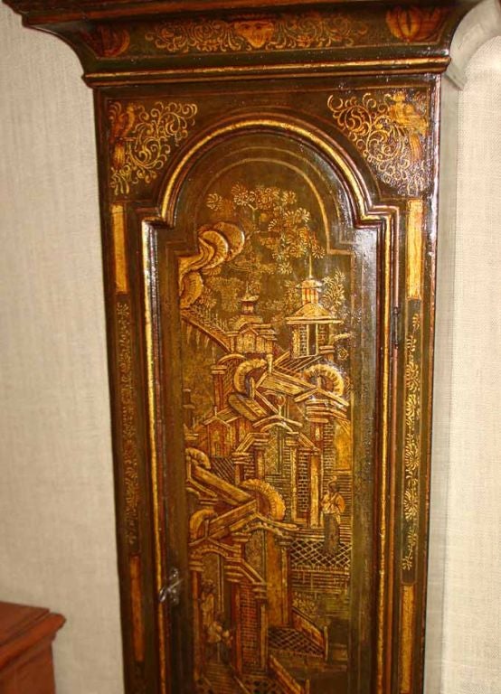 English George II Green Lacquer Clock, J. Monkhouse, C. 1750