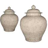 PAIR Blanc de Chine Covered Jars, Early 20th C