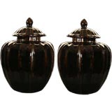 PAIR "Charcoal" Glazed Vases. 20th Century