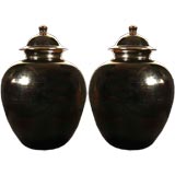 PAIR Black Glazed Chinese Pottery Jars. Early 20th C