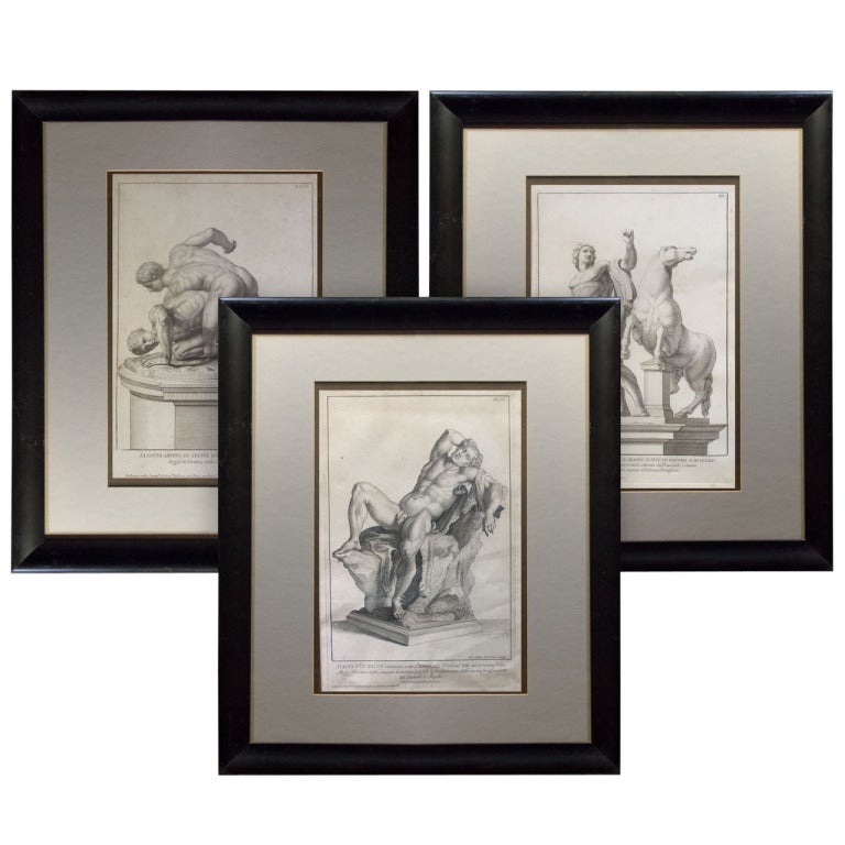Three Engravings by Rossi "Statues of Ancient and Modern Rome, " circa 1700 For Sale