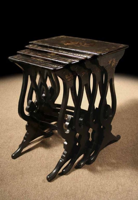 Chinese Nest of 4 Black Lacquer Tables. C 1830