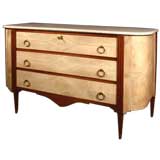 Louis XVI Style Mahogany and Parchment Commode. Mid 20th C
