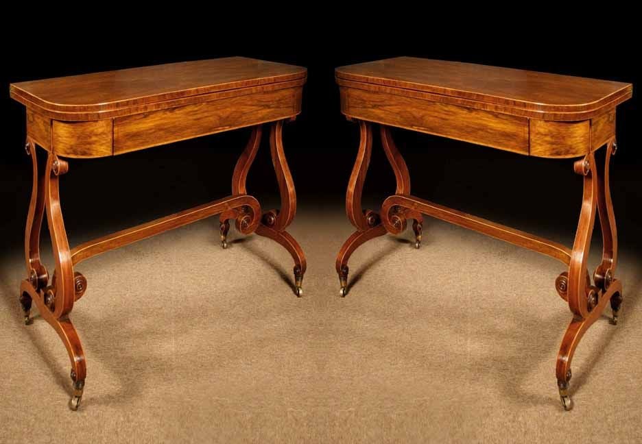 PAIR Regency Rosewood Card Tables. C1815