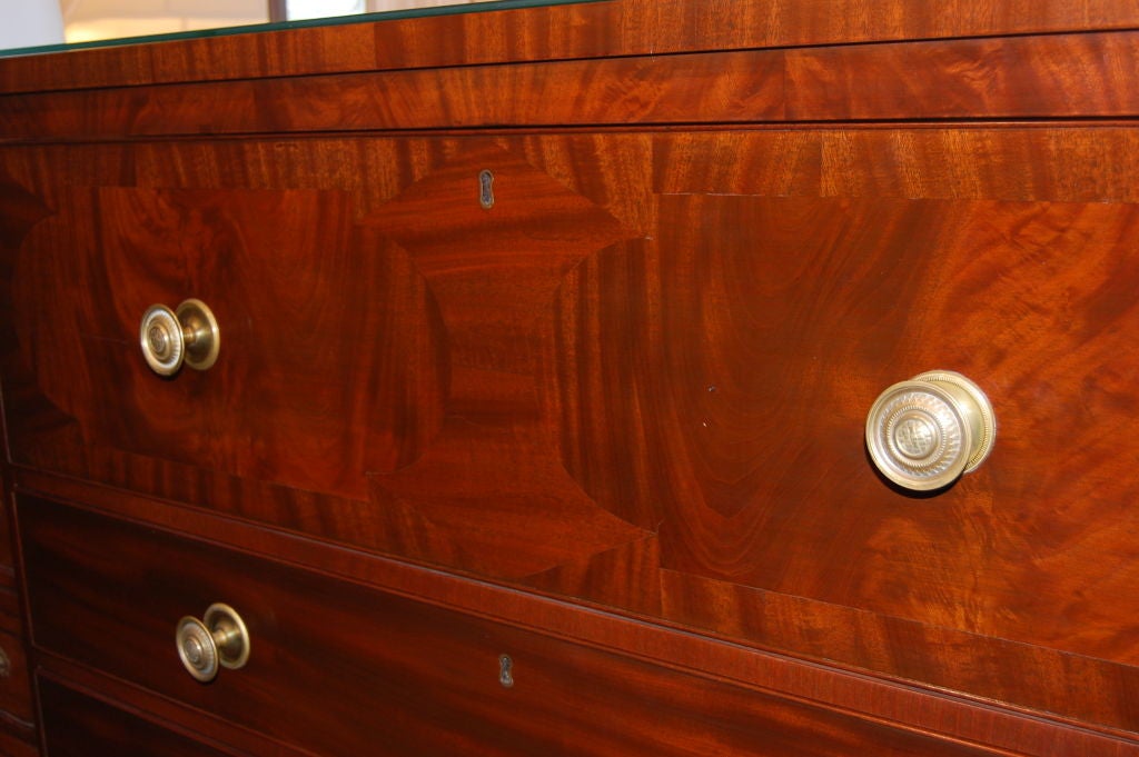 Mahogany Inlaid 4 Drawer Chest with Bonnet Top and beautiful mahogany veneered front.