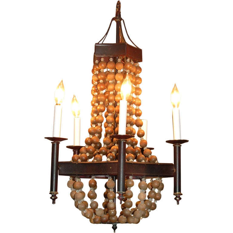 Wood bead chandelier