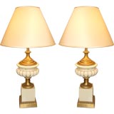 Pair Brass and Enamel lamps
