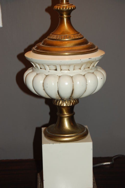 Pair Brass and Enamel lamps